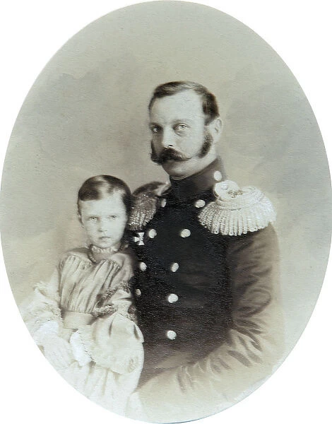 Tsar Alexander II and his daughter Grand Duchess Maria Alexandrovna, late 1850s. Artist: Andrei Deniere