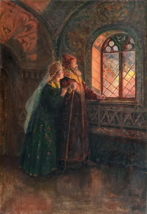 Framed Print : Tsar Alexei Mikhailovich and Maria Miloslavskaya during the Fire of Moscow, 1903. Artist: Yegornov, Sergei Semyonovich (1860-1920) Framed Print : Tsar Alexei Mikhailovich and Maria Miloslavskaya during the Fire of Moscow, 1903. Artist: Yegornov, Sergei Semyonovich (1860-1920)