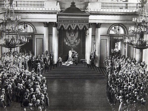 Tsar Nicholas II speaking at the opening of the first Duma, St Petersburg, Russia, 27 April 1906