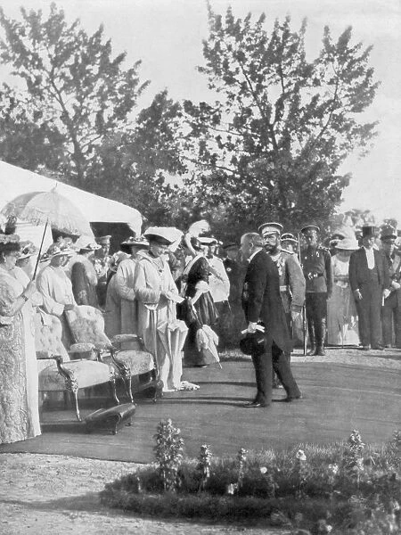 Tsar Nicholas II with visiting French President Poincare, Krasnoye Selo, Russia, 22 July 1914