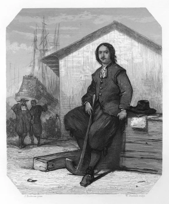 Framed Print : Tsar Peter I of Russia working on an East Indiaman, Amsterdam docks, Netherlands, 1697 (c1870). Artist: W Steelink Framed Print : Tsar Peter I of Russia working on an East Indiaman, Amsterdam docks, Netherlands, 1697 (c1870). Artist: W Steelink