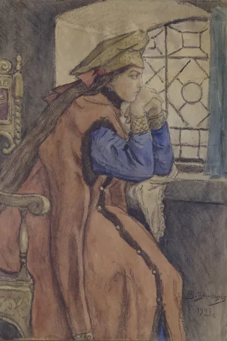 Framed Print : Tsarevna at the window (The Princess Who Never Smiled), 1920. Artist: Vasnetsov, Viktor Mikhaylovich (1848-1926)