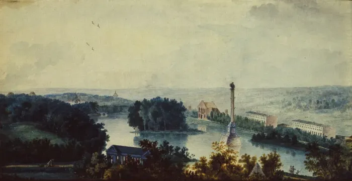 Framed Print : Tsarskoye Selo. The Chesme Column, 1780s. Artist: Traverse, Jean Balthazard, de la (2 half of 18th cen. ) Framed Print : Tsarskoye Selo. The Chesme Column, 1780s. Artist: Traverse, Jean Balthazard, de la (2 half of 18th cen. )