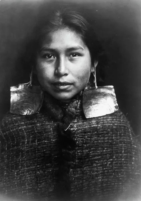 Framed Print : Tsawatenok girl, head-and-shoulders portrait, facing front, c1914. Creator: Edward Sheriff Curtis Framed Print : Tsawatenok girl, head-and-shoulders portrait, facing front, c1914. Creator: Edward Sheriff Curtis