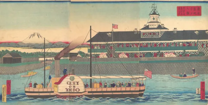 Framed Print : The Tsukiji Hotel in Tokyo (Tokyo Tsukiji hoteru kan), 5th month, 1870. Creator: Utagawa Hiroshige III Framed Print : The Tsukiji Hotel in Tokyo (Tokyo Tsukiji hoteru kan), 5th month, 1870. Creator: Utagawa Hiroshige III