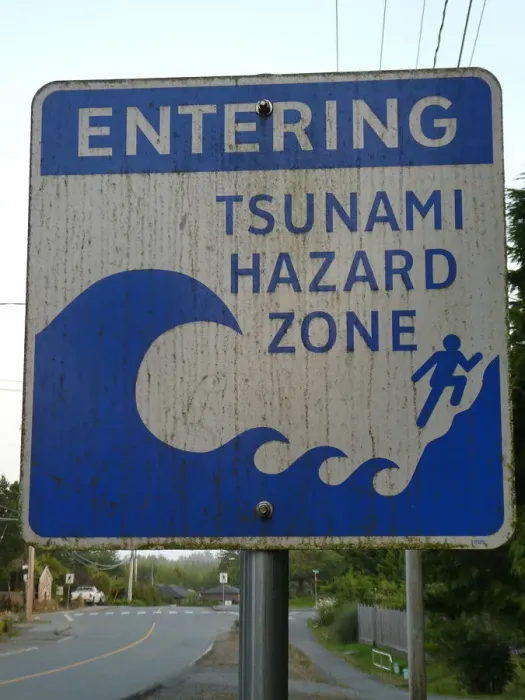 Framed Print : Tsunami warning road sign, British Columbia, Canada 2018. Creator: Unknown Framed Print : Tsunami warning road sign, British Columbia, Canada 2018. Creator: Unknown