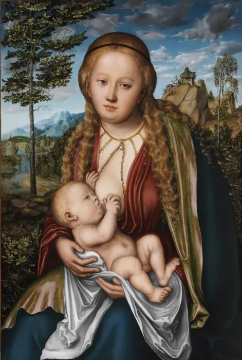Framed Print : Tthe Virgin suckling the Child. Artist: Cranach, Lucas, the Elder (1472-1553) Framed Print : Tthe Virgin suckling the Child. Artist: Cranach, Lucas, the Elder (1472-1553)