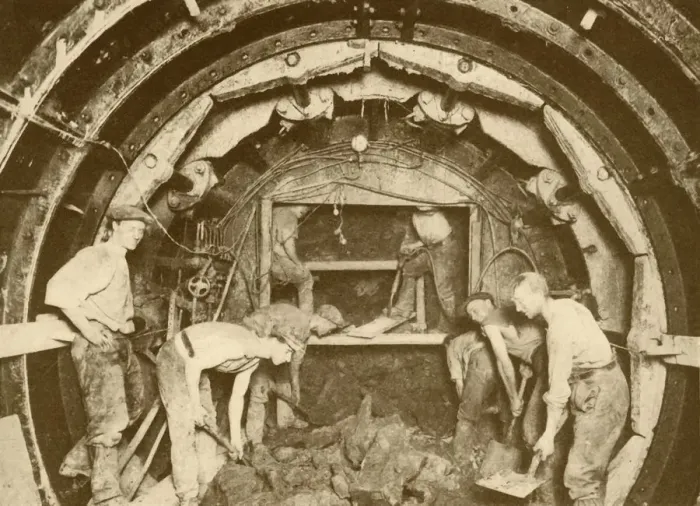 Framed Print : Tube Tunnel Excavation By Means of Greathead Boring Shield, c1930. Creator: Unknown Framed Print : Tube Tunnel Excavation By Means of Greathead Boring Shield, c1930. Creator: Unknown