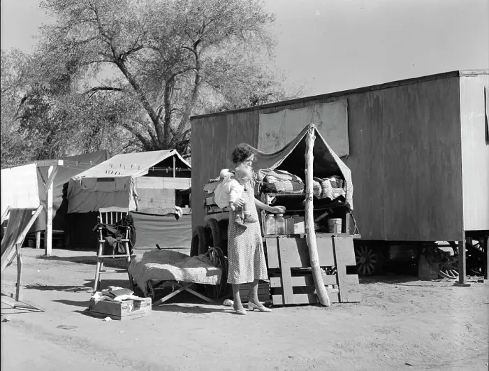 Framed Print : Tubercular mother from Oklahoma now living in the Kern migrant camp (resettlement), CA, 1936. Creator: Dorothea Lange Framed Print : Tubercular mother from Oklahoma now living in the Kern migrant camp (resettlement), CA, 1936. Creator: Dorothea Lange