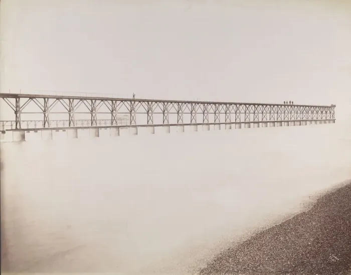 Framed Print : Tubular Jetty, Mouth of the Adour, Port of Bayonne, 1892. Creator: Louis Lafon Framed Print : Tubular Jetty, Mouth of the Adour, Port of Bayonne, 1892. Creator: Louis Lafon