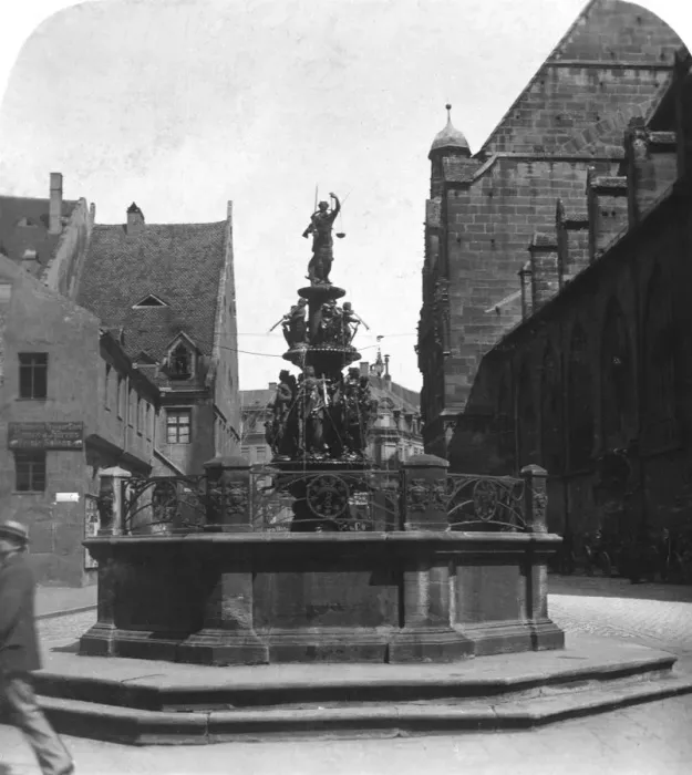 Framed Print : Tugendbrunnen, Nuremberg, Bavaria, Germany, c1900. Artist: Wurthle & Sons Framed Print : Tugendbrunnen, Nuremberg, Bavaria, Germany, c1900. Artist: Wurthle & Sons
