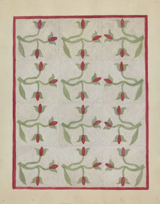 Framed Print : Tulip Pattern Quilt, c. 1937. Creator: Mabel Ritter Framed Print : Tulip Pattern Quilt, c. 1937. Creator: Mabel Ritter