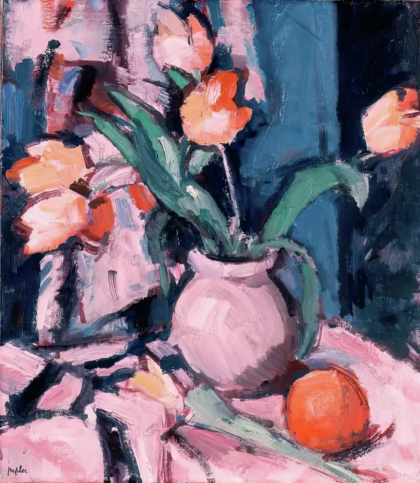 Framed Print : Tulips in a Brown Jar, 1933. Creator: Samuel John Peploe Framed Print : Tulips in a Brown Jar, 1933. Creator: Samuel John Peploe