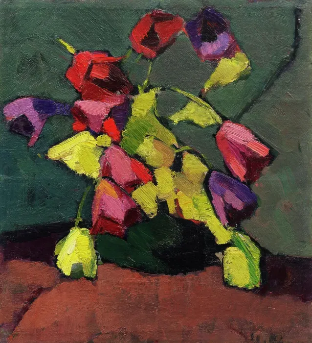 Framed Print : Tulips in a green vase, 1912. Creator: Stenner, Hermann (1891-1914) Framed Print : Tulips in a green vase, 1912. Creator: Stenner, Hermann (1891-1914)