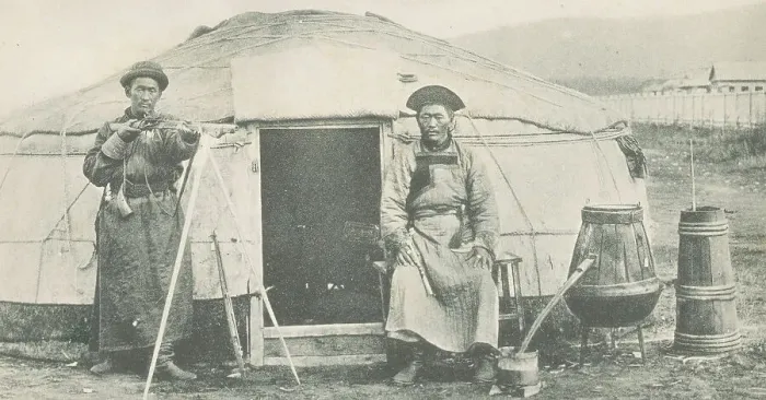 Framed Print : Tunguz in front of the yurt, 1904-1917. Creator: Unknown Framed Print : Tunguz in front of the yurt, 1904-1917. Creator: Unknown