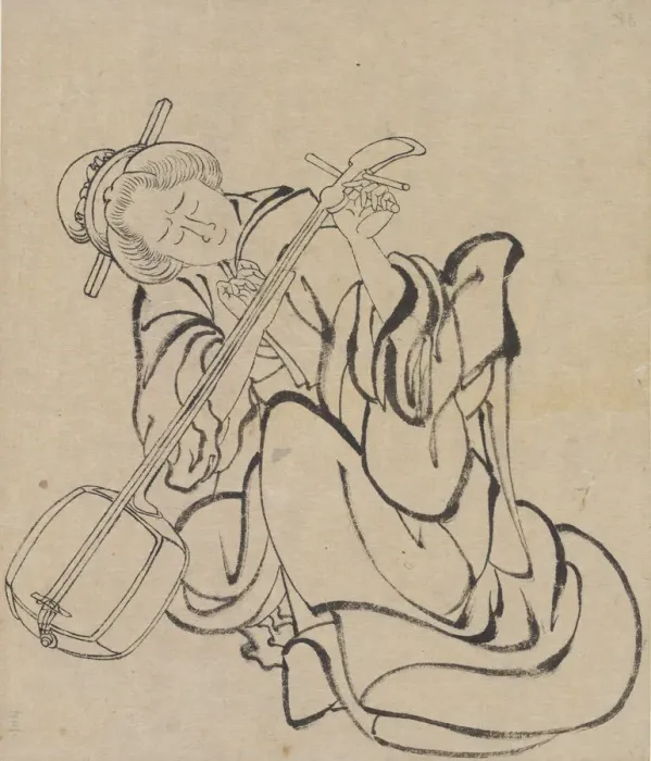 Framed Print : Tuning the Samisen, late 18th-early 19th century. Creator: Hokusai Framed Print : Tuning the Samisen, late 18th-early 19th century. Creator: Hokusai