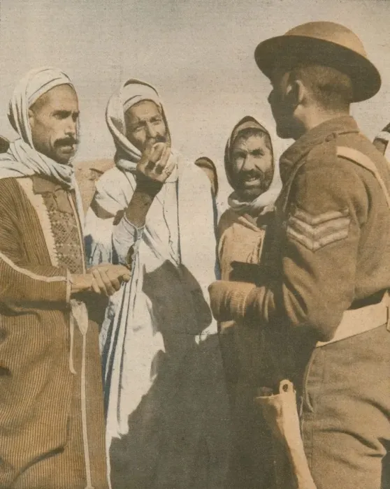 Framed Print : Tunisian Arabs Welcome a British Sergeant at Chaouach, 1943 Framed Print : Tunisian Arabs Welcome a British Sergeant at Chaouach, 1943