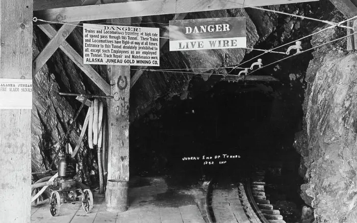 Framed Print : Tunnel at Juneau Mine, between c1900 and c1930. Creator: Unknown Framed Print : Tunnel at Juneau Mine, between c1900 and c1930. Creator: Unknown