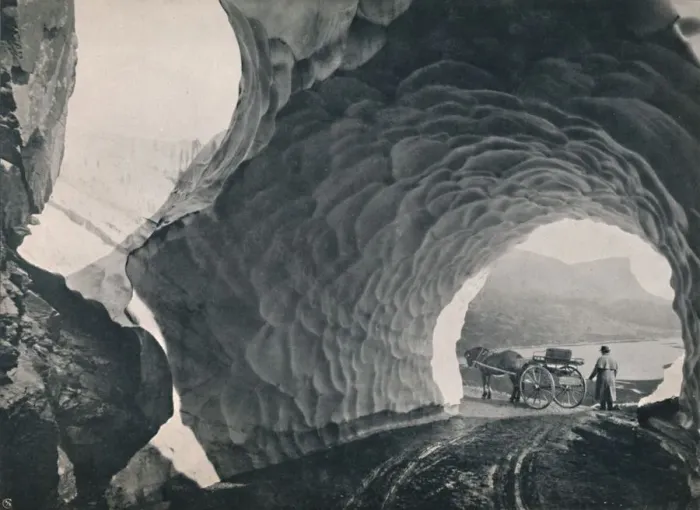 Framed Print : Tunnel through snow, Hauklid Pass, 1914. Creator: Unknown Framed Print : Tunnel through snow, Hauklid Pass, 1914. Creator: Unknown
