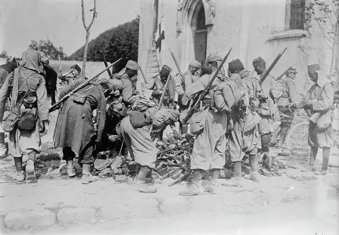 Framed Print : Turcos Examining War Booty at Neufmentiers, 1914. Creator: Bain News Service
