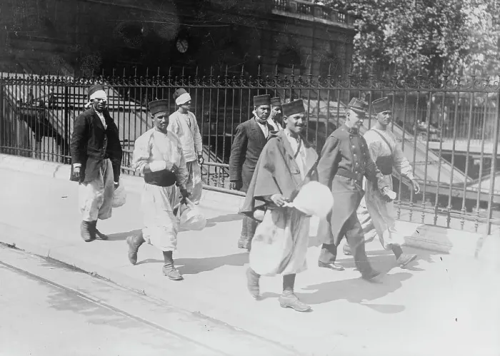 Framed Print : Turcos, wounded at Charleroi, in Paris, 1914. Creator: Bain News Service Framed Print : Turcos, wounded at Charleroi, in Paris, 1914. Creator: Bain News Service