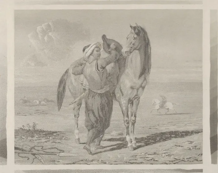 Framed Print : A Turk Saddling His Horse, 1824. 1824. Creator: Eugene Delacroix Framed Print : A Turk Saddling His Horse, 1824. 1824. Creator: Eugene Delacroix