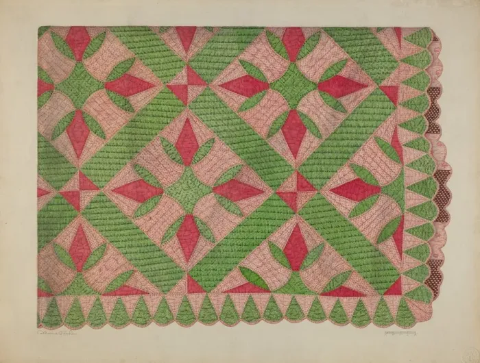 Framed Print : Turkey Track Quilt, c. 1941. Creator: Catherine Fowler Framed Print : Turkey Track Quilt, c. 1941. Creator: Catherine Fowler