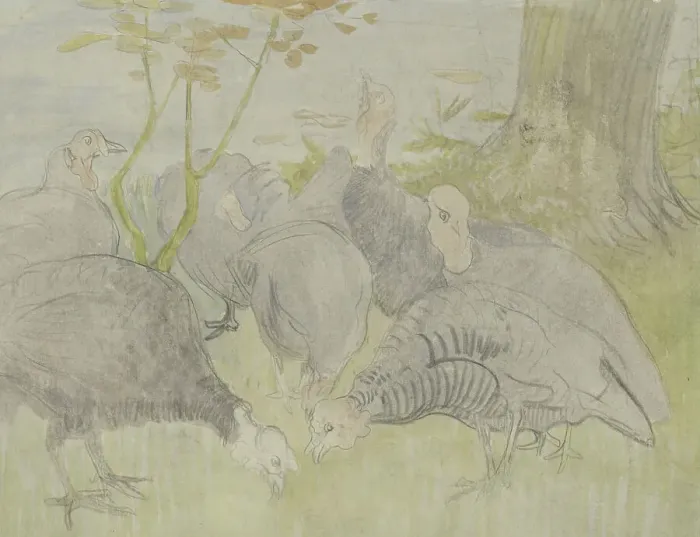 Framed Print : Turkeys in a garden, 1873-1917. Creator: Theo van Hoytema
