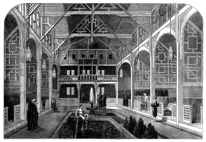Framed Print : Turkish baths in Jermyn-street: the meshlakh, or cooling-room 1862. Creator: Unknown Framed Print : Turkish baths in Jermyn-street: the meshlakh, or cooling-room 1862. Creator: Unknown