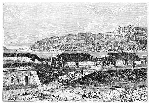 Turkish batteries and the entrance to the Bosphorus at the Black Sea, Turkey, 1895