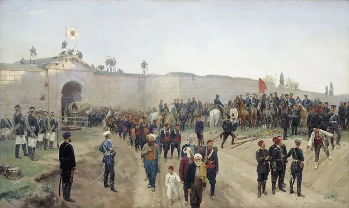 Framed Print : Turkish capitulation at Nikopol on 4th June 1877, 1883 Framed Print : Turkish capitulation at Nikopol on 4th June 1877, 1883