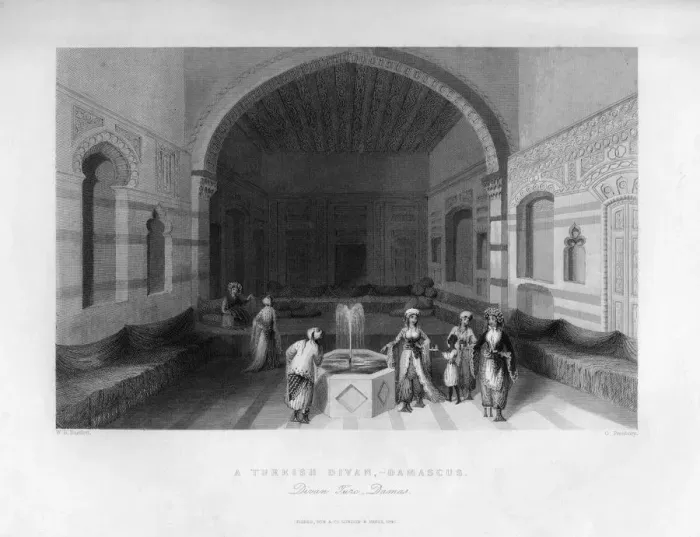 Framed Print : A Turkish divan, Damascus, Syria, 1841. Artist: George Presbury Framed Print : A Turkish divan, Damascus, Syria, 1841. Artist: George Presbury