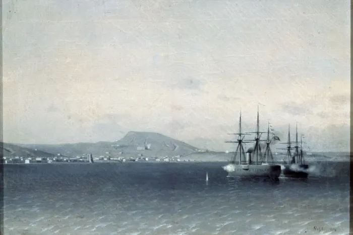 Framed Print : The Turkish Fleet bombed the town of Feodosiya in 1878, 1878 Framed Print : The Turkish Fleet bombed the town of Feodosiya in 1878, 1878