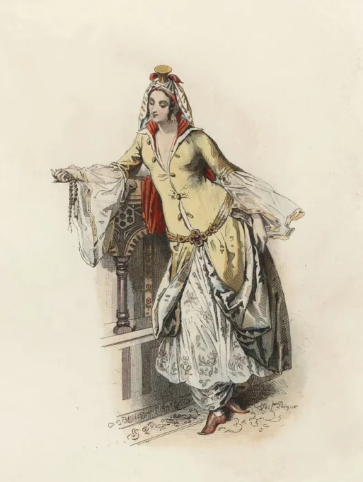 Framed Print : Turkish Princess, in the modern age, color engraving 1870 Framed Print : Turkish Princess, in the modern age, color engraving 1870