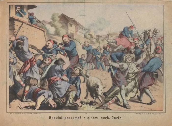 Framed Print : Turkish Requisition Fight in a Serbian Country Village. Artist: Anonymous Framed Print : Turkish Requisition Fight in a Serbian Country Village. Artist: Anonymous
