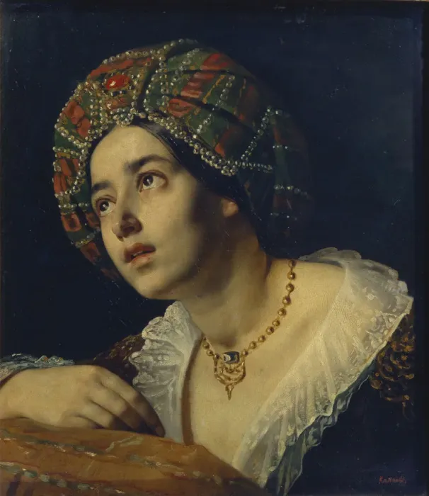 Framed Print : A Turkish woman. Artist: Kapkov, Yakov Fyodorovich (1816-1854) Framed Print : A Turkish woman. Artist: Kapkov, Yakov Fyodorovich (1816-1854)