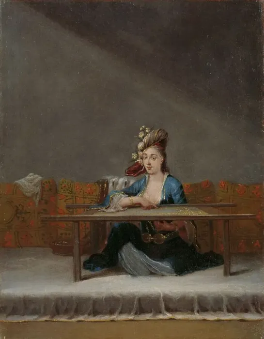 Framed Print : Turkish Woman at her Embroidery Frame, c.1720-c.1737. Creator: Jean Baptiste Vanmour Framed Print : Turkish Woman at her Embroidery Frame, c.1720-c.1737. Creator: Jean Baptiste Vanmour