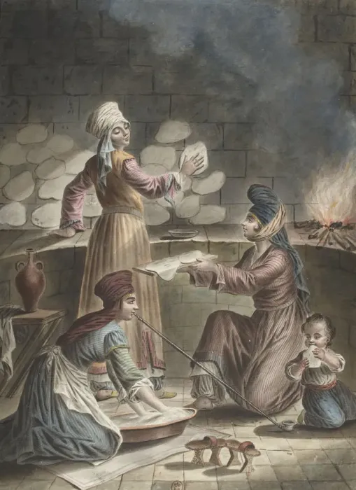 Framed Print : Turkish women bake bread, 1790. Artist: Rosset, Francois-Marie (1752-1824) Framed Print : Turkish women bake bread, 1790. Artist: Rosset, Francois-Marie (1752-1824)