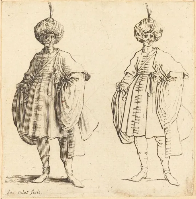 Framed Print : Two Turks Dressed in Turbans with a Plume. Creator: Jacques Callot Framed Print : Two Turks Dressed in Turbans with a Plume. Creator: Jacques Callot