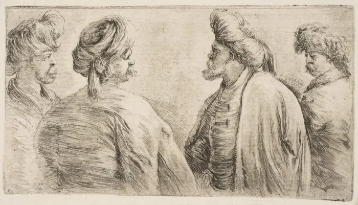 Framed Print : Four Turks, Half Length, ca. 1662. Creator: Stefano della Bella Framed Print : Four Turks, Half Length, ca. 1662. Creator: Stefano della Bella