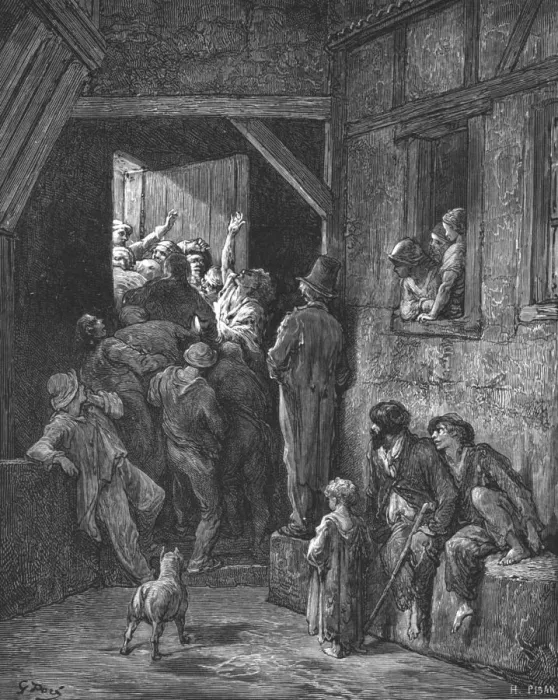 Framed Print : Turn Him Out ! - Ratcliff, 1872. Creator: Gustave Doré Framed Print : Turn Him Out ! - Ratcliff, 1872. Creator: Gustave Doré