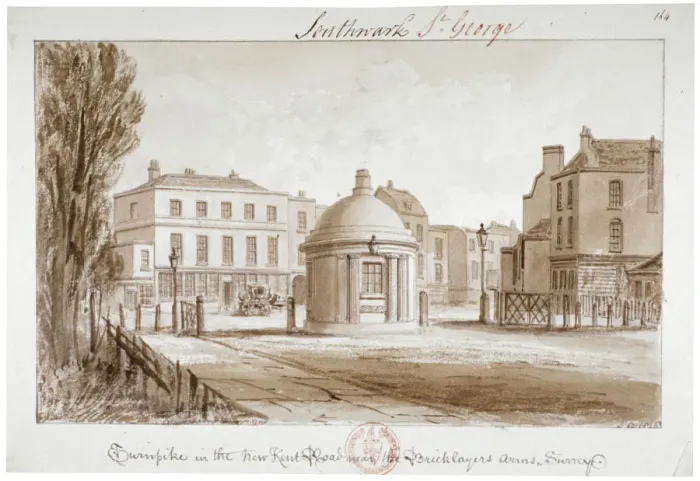 Framed Print : Turnpike in the New Kent Road near the Bricklayers Arms Inn, Southwark, London, 1828 Framed Print : Turnpike in the New Kent Road near the Bricklayers Arms Inn, Southwark, London, 1828