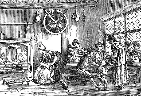 Turnspit dog at work in the inn at Newcastle, Carmarthen, Wales, c1800 (1869)