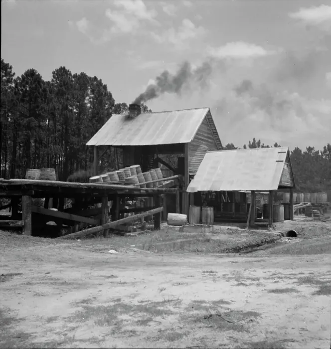 Framed Print : Turpentine still in the Piney Woods near Valdosta, Georgia, 1937. Creator: Dorothea Lange Framed Print : Turpentine still in the Piney Woods near Valdosta, Georgia, 1937. Creator: Dorothea Lange