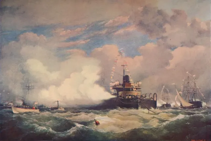 Framed Print : The Turret Armour-Clad Ship Devastation at Spithead, 1873 (1906)