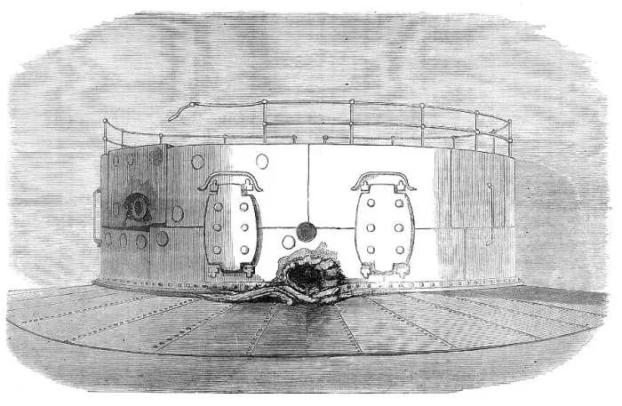 Framed Print : The turret of H.M.S. Glatton: effect of the last shot, 1872. Creator: Unknown Framed Print : The turret of H.M.S. Glatton: effect of the last shot, 1872. Creator: Unknown