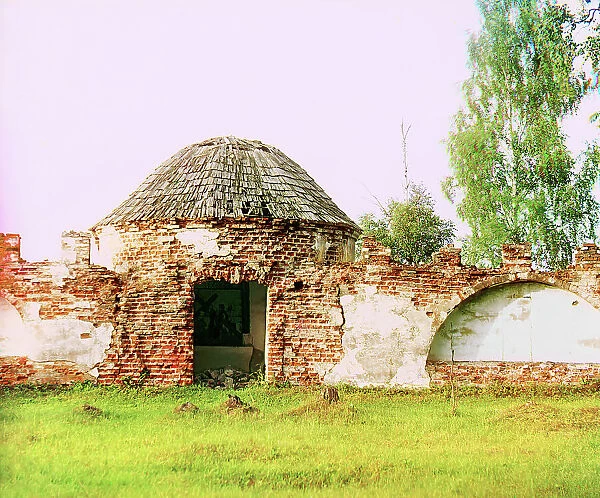 Turret in an old church wall. Six versts from the city of Polotsk, 1912. Creator: Sergey Mikhaylovich Prokudin-Gorsky