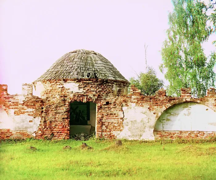 Framed Print : Turret in an old church wall. Six versts from the city of Polotsk, 1912. Creator: Sergey Mikhaylovich Prokudin-Gorsky Framed Print : Turret in an old church wall. Six versts from the city of Polotsk, 1912. Creator: Sergey Mikhaylovich Prokudin-Gorsky