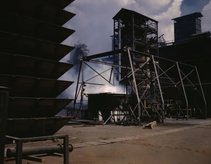 Framed Print : TVA chemical plant, where elemental phosphorus is made, vicinity of Muscle Shoals, Alabama, 1942. Creator: Alfred T Palmer Framed Print : TVA chemical plant, where elemental phosphorus is made, vicinity of Muscle Shoals, Alabama, 1942. Creator: Alfred T Palmer