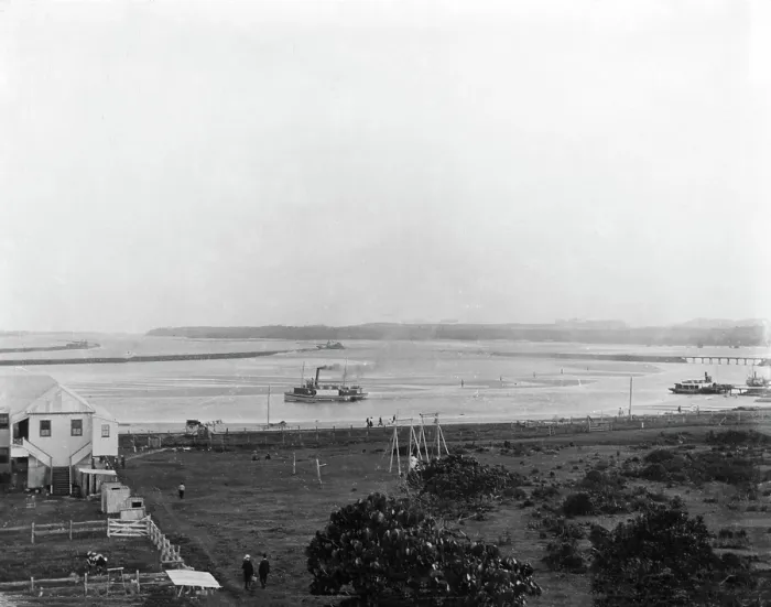 Framed Print : Tweed River and Training Wall, taken from Greenmount (Hill Street, Coolangatta, Qld.), 1904 Framed Print : Tweed River and Training Wall, taken from Greenmount (Hill Street, Coolangatta, Qld.), 1904